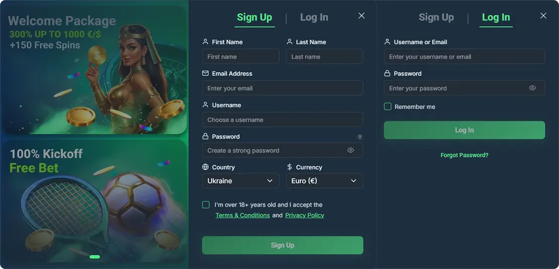 BetPortal registration and login